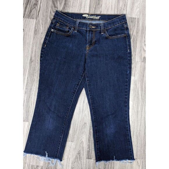 (3/$35) Old Navy Size 4 Short The Sweetheart Fringe Hem Denim Blue Jeans Capris - Picture 1 of 11